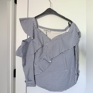 Self-Portrait Navy and White Ruffle Blouse